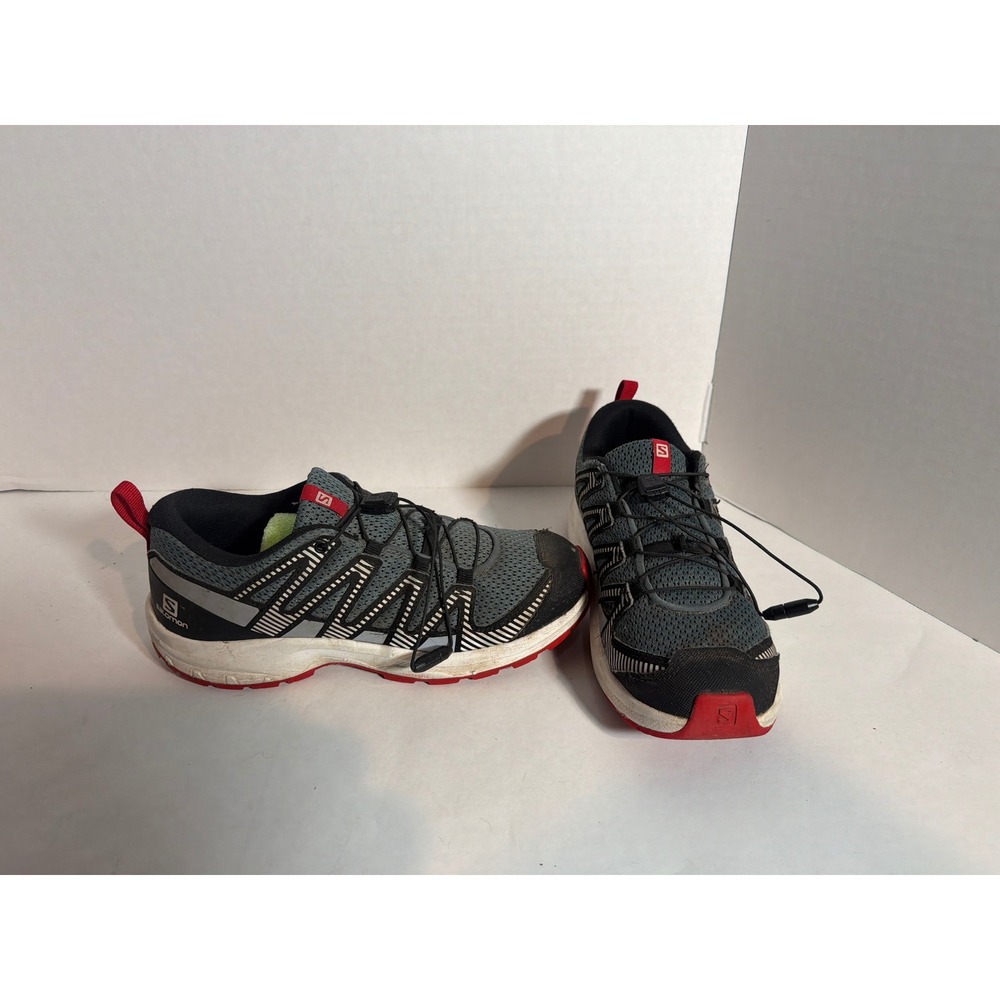 Salomon XA Pro Kids Trail Running Shoes Grey Black Red Quicklace Size 6 416733